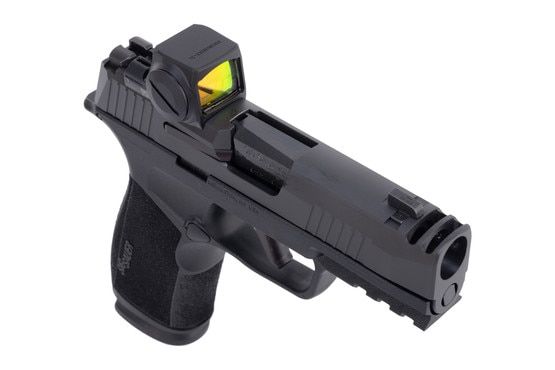 Compensated 9mm pistol with Sig Romeo-X red dot optic.
